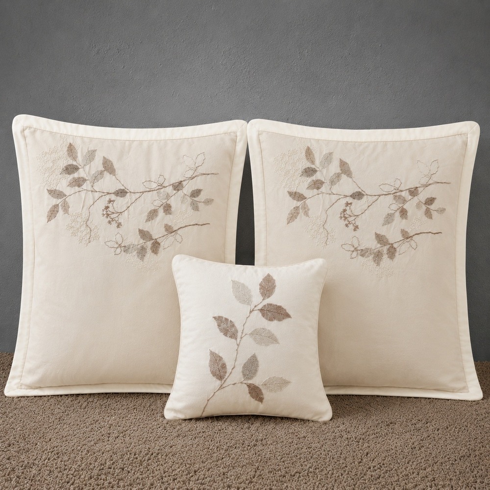 3097 | Nanshing 2 Shams Throw Pillow Set Cream Floral Embroidered Cottagecore
